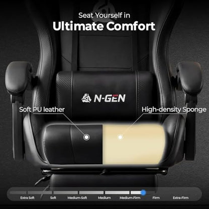 N-GEN GAMING 27.5"x24.5"x50" Adjustable Chair Model NG2601A-BK Indoor Seating
