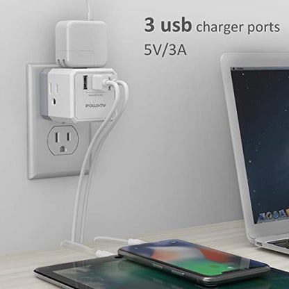 POWSAV 2.5"L x 1.9"W 1 NBW-119 125 Volts 15 Amps Compact USB Power Strip