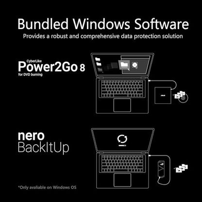 ASUS SDRW-08U3M-U/BLK/G/AS/P2G External Ultra Slim Portable DVD Writer, USB 3.2 Gen2x1 Type-C, Compatible with Windows 11, 10, 8/8.1 and macOS
