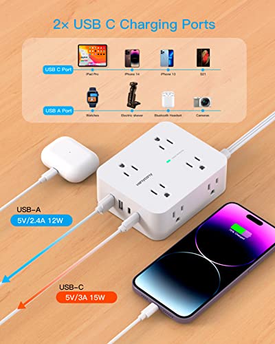 HANYCONY 8 Outlet Surge Protector Power Strip Model HN8U5WC2 with 4 USB Ports, 125 Volts, 15 Amps