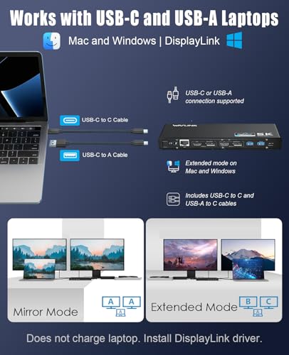 WAVLINK 8.9" x 3.34" x 1.1" USB 3.0 & USB C Docking Station WLAMJP2C-UG69DK1-A