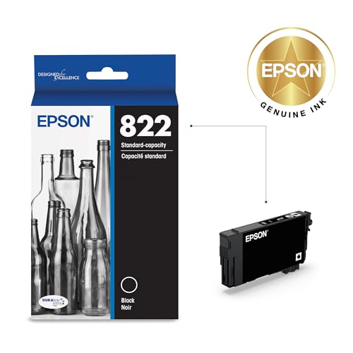 Epson T822120-S Genuine Ink Cartridge Black, 260 Page Yield, Compatible with WF-3820/3823/4820/4830/4833/4834