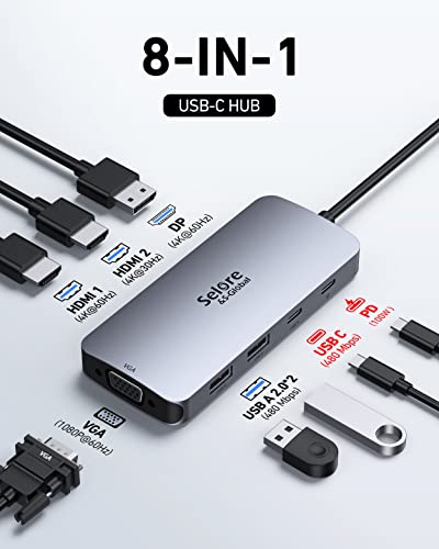 Selore&S-Global 4.5" x 2" x 0.62" SEUC0513 Multi-Display Adapter 4K@60Hz Thunderbolt 3/4 USB C Hub
