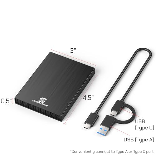 OSENTRiX 2TB O2-BK-2TB USB 3.0 External Hard Drive - 5400 RPM - 2.5-inch - Aluminum