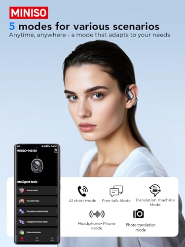 MINISO MS190-BLACK Open Ear Translation Headphones Wireless Bluetooth 6.0 Dynamic Driver