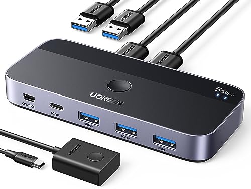 UGREEN 4-Port USB 3.0 Switch Hub Model CM662, Manual & Automatic Operation, 5Gbps Data Transfer Rate, 2 Computers Compatibility