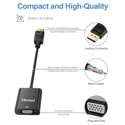 Moread DP2VGA-A-B-V2 DisplayPort to VGA Adapter 1920x1080@60Hz Black