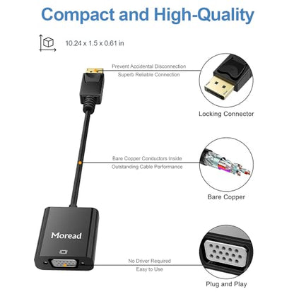 Moread DP2VGA-A-B-V2 DisplayPort to VGA Adapter 1920x1080@60Hz Black