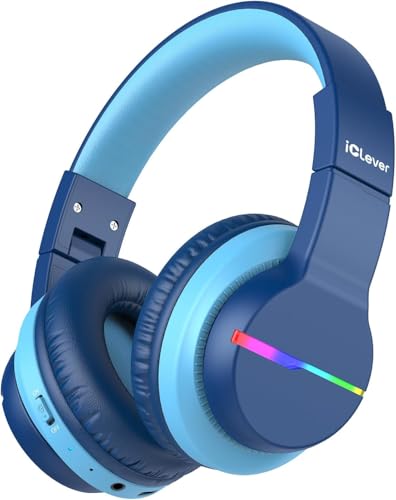 iClever BTH12 Kids Bluetooth Headphones Wireless, 85 Hours Playtime, 74/85dBA Volume Limitation, Bluetooth 5.2 Connectivity, Over Ear, Detachable Audio Cable, Comfortable Design, Blue