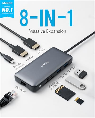 Anker 8-in-1 USB C Hub A83800A1 4K Dual Monitor 85W Power Delivery USB