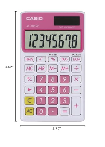 Casio 1.5" SL-300VC Standard Function Calculator, LCD, Battery and Solar Powered, 8-Digit Display, Plastic Enclosure