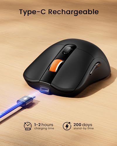 ProtoArc 2.4G Wireless Bluetooth Type C Ergonomic Mouse EM15 Optical Right-Handed Black