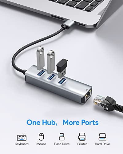ABLEWE USB 3.0 4-in-1 Ethernet Adapter USB 3.0 Port Expansion RJ45 Gigabit Ethernet 5 Gbps