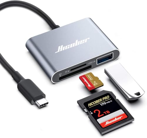 Hicober 3-in-1 USB-C SD Card Reader, 2TB Capacity, USB 2.0 Interface, Compact Design, Compatible with Multiple Devices