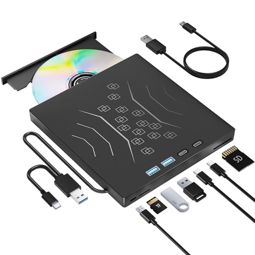 Wbacon 7 in 1 External DVD Drive USB 3.0 Type-C Lightweight Portable
