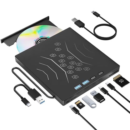 Wbacon 7 in 1 External DVD Drive USB 3.0 Type-C Lightweight Portable