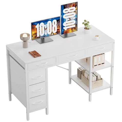 Sweetcrispy 47 Inches Computer Desk with 6 Drawers SWYMHJ2-D6BC-47WT