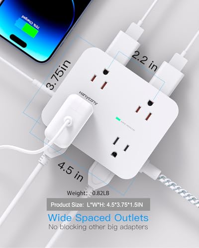 HANYCONY Surge Protector Power Strip 8 Outlets 4 USB Ports 120 Volts
