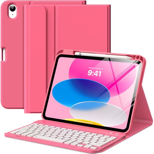 MoKo 11 Inch iPad 11th Gen Case with Keyboard and Pencil Holder, Bluetooth, Mechanical, QWERTY Layout, Pink