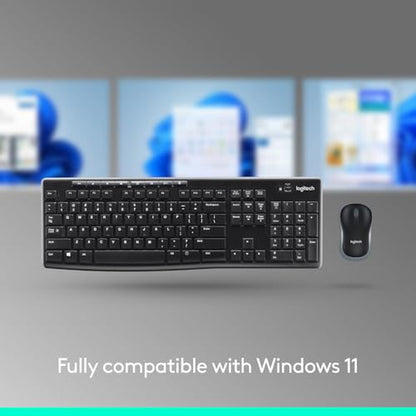 Logitech MK270 Black Wireless Keyboard and Mouse Combo - 2.4 GHz, USB Receiver, 104 Keys, Spill-Resistant, Ambidextrous Mouse, Windows Compatible