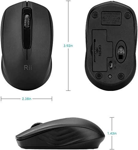 Rii Wireless Optical Mouse RM100 1000 DPI Battery Powered USB RF Connectivity Black