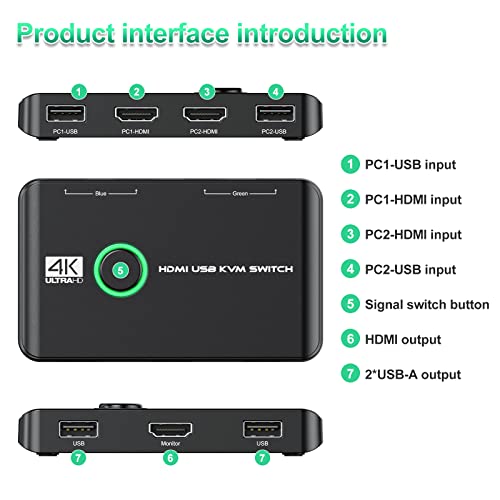 Jancane 1 Count V806-A1 KVM Switch 4K 60Hz HDMI Black