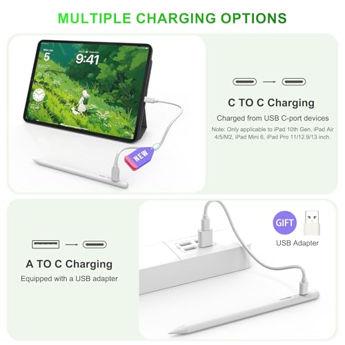 HATOKU Pencil C02 for iPad 6th-11th Generation, Palm Rejection, Fast Charge, Compatible with Multiple iPad Models