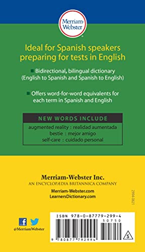 Merriam-Webster 672 Pages Bilingual Dictionary English-Spanish ISBN 978-0877792994