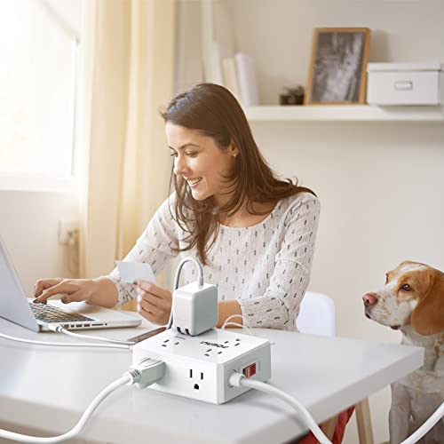 POWRUI 6 Ft AHR-803B Surge Protector Power Strip 8 Outlets 4 USB Ports 125 Volts White