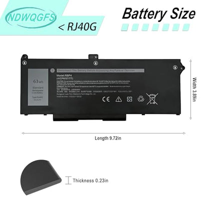 NDWQGFS 63Wh RJ40G Laptop Battery 12V 3941mAh Lithium Metal Rechargeable Battery 1 Count
