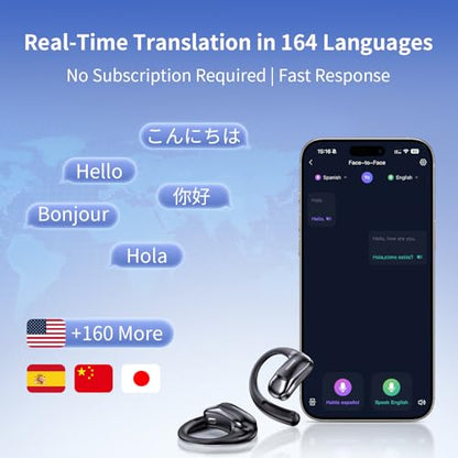 TECSONIC P-G2 Wireless Translation Earbuds, Bluetooth 5.4, 164 Language Support, 60H Battery Life, Environmental Noise Cancellation