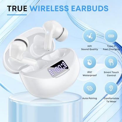 Fhumsh Wireless Earbuds I17 Bluetooth 5.4 IPX7 Waterproof White