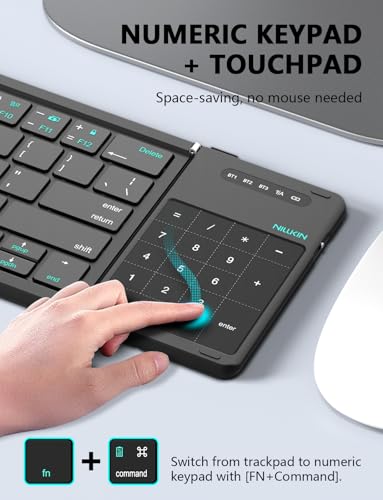 Nillkin Foldable Bluetooth Keyboard with Trackpad - Portable QWERTY Keyboard for Tablets and Laptops, USB Powered, 64 Keys, Triple Device Support, Black