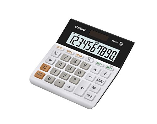 Casio 7.25" x 6.5" MH-10M Standard Function Calculator, LCD Display, Solar Powered, Black/White