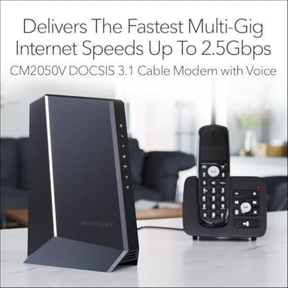 NETGEAR 2.5Gbps Cable Modem CM2050V Ethernet, Wi-Fi 4 Ports Black