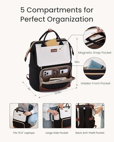 LOVEVOOK 15.6 inch Laptop Backpack for Women - Dedicated Water Bottle Pockets - Water Resistant - Smart Organization - Travel Friendly - Adjustable Straps - Polyester Case
