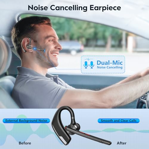New Bee M51 Bluetooth Headset Wireless Earpiece Charging Case, 500mAh, 80h Playtime, Bluetooth 5.2, Noise Cancelling, Hands-Free