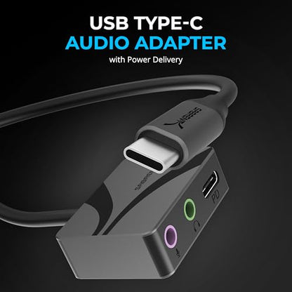 SABRENT USB Type-C to 3.5mm Audio Adapter Stereo 24-bit 96KHz External Sound Card AU-PACM
