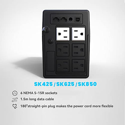 SKE SMART KEY ENERGY 850VA/480W UPS Uninterruptible Power Supply, 120V, 2.18A, 6 Outlets, Metal Tower Form Factor