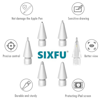 SIXFU 6 Pack Apple Pencil Tips Compatible with 1st, 2nd Generation and USB-C Devices