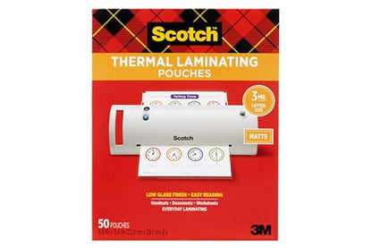 Scotch 8.9 in x 11.4 in Matte Thermal Laminating Pouches, 50-Pack