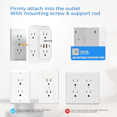 BlueStars Power Strip 6 Outlet 4 USB Ports 125V 1050 Joules