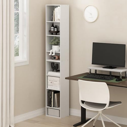 Furinno 8-Tier 24381WH Open Shelf Bookcase, 9.3 Depth x 11.8 Width x 70.9 Height, Engineered Wood, White Finish