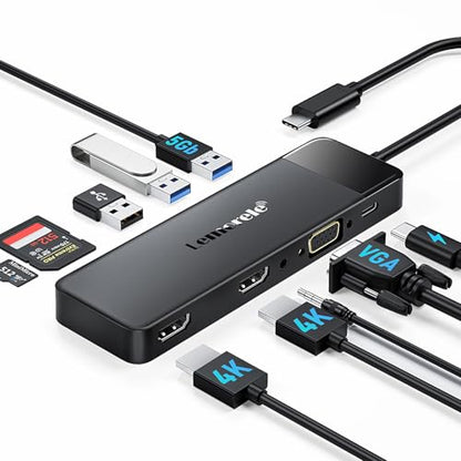 Lemorele USB C Docking Station 10-in-1 Dual Monitor HDMI Adapter