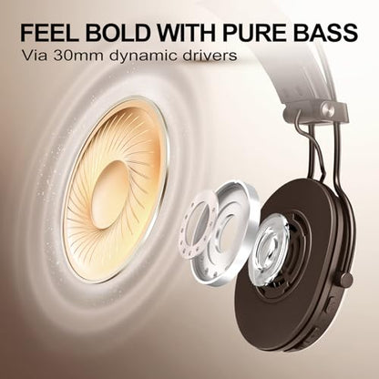 FIO MOTUS FM30-darkbrown Wireless Bluetooth On-Ear Headphones with Active Noise Cancellation and Hi-Res Sound