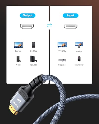 Highwings 6.6FT HDMI Cable HW-8K-2M Ultra High Speed 48Gbps 8K@60Hz 4K@120Hz Male-to-Male