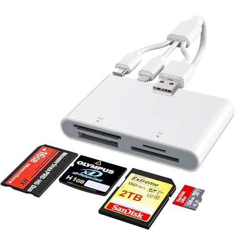 Bawanfa Plus Memory Card Reader AP554 4-in-1 Adapter USB Type A, USB Type C, Lightning Compatible for SD/microSD/MS/xD-Picture