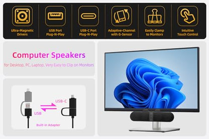 XKX 40mm XKX115A Stereo Computer Speakers, USB Compatible, Clip-On Mount, Plastic Enclosure