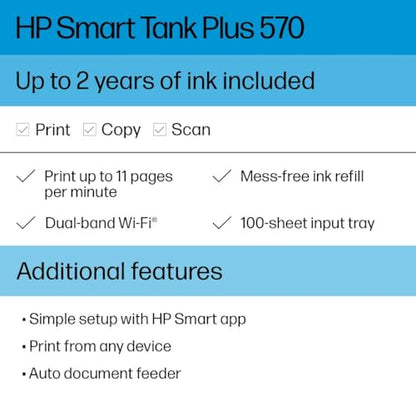 HP Smart Tank Plus 570 Multifunction Ink Tank Printer, 1920 x 1080 Resolution, LED Display, Color Output