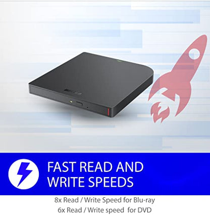 BUFFALO 6X Portable Blu-ray Drive BRXL-PUS6U3B-TAA USB 3.2 Type-A/Type-C Optical Drive